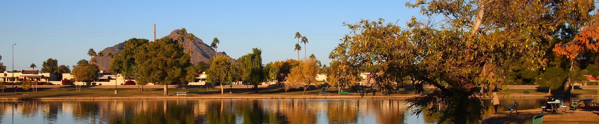 Chaparral Park view over lake of Camelback Mountain
