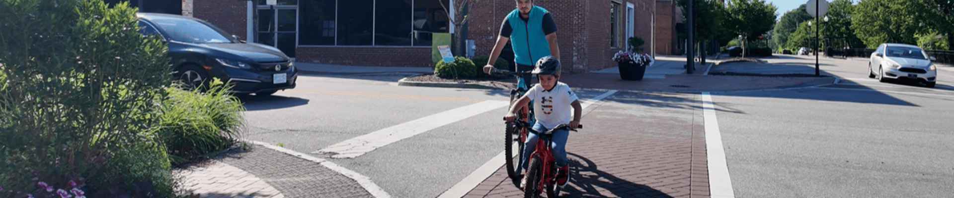 Father and son riding their bikes