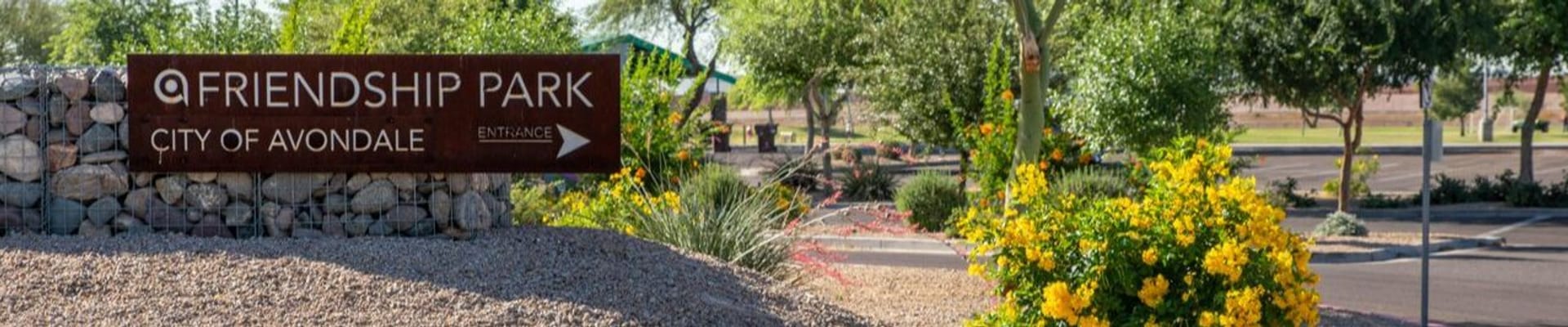 Agua Fria Trail at Friendship Park sign with trees