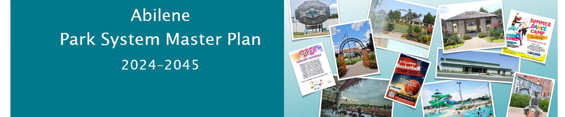 Cover of Park System Master Plan Document showing images of all Abilene parks.