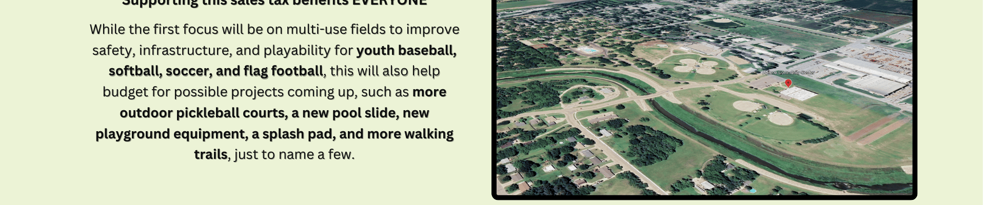 Ariel of sports complex and Community Center area