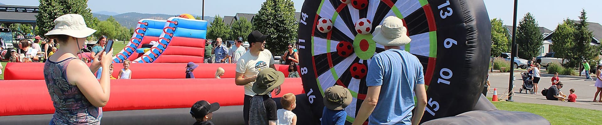 People at inflatable target
