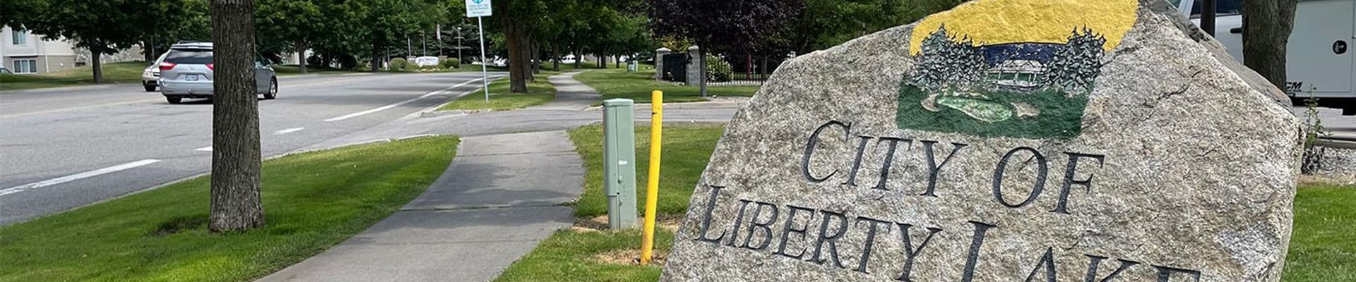 "City of Liberty Lake" rock sign on Country Vista Drive