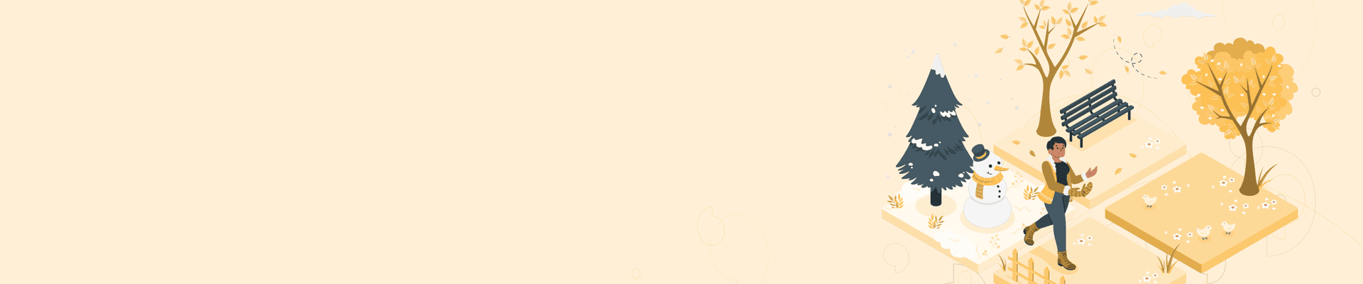 A background image representing a character moving between 4 seasons in a natural environment