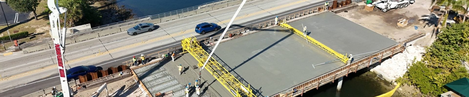 Photo of construction work occurring on the Earman River bridge.
