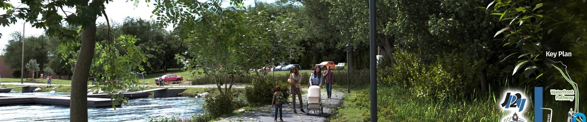 Residents enjoying the waterfront pathway