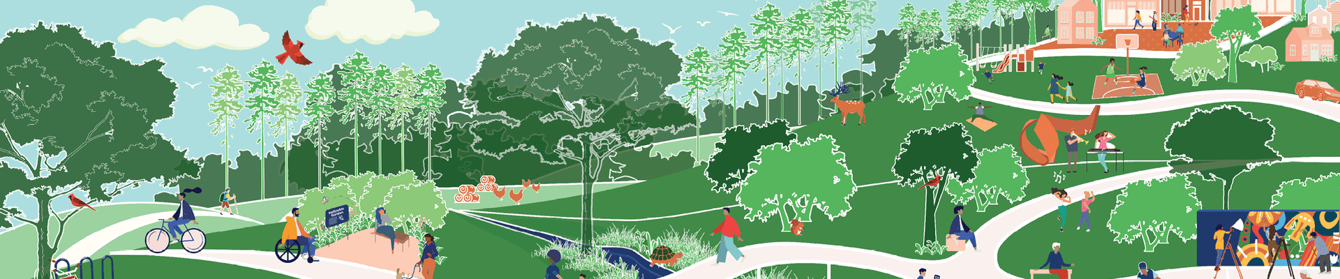 rendering of people in a park 