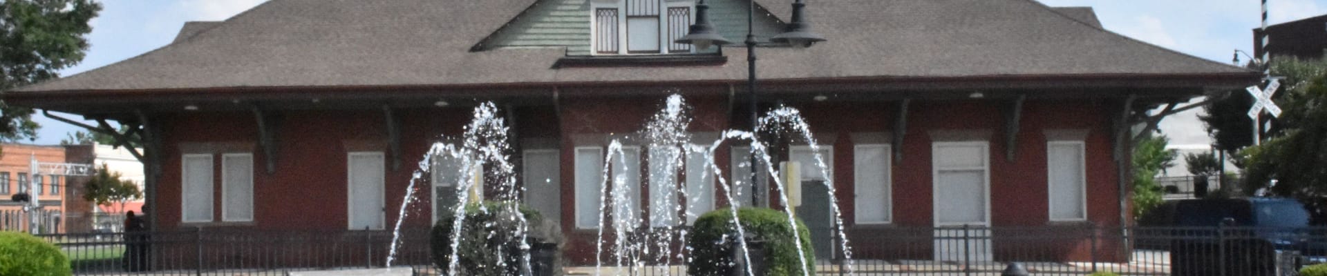 Depot building and fountain