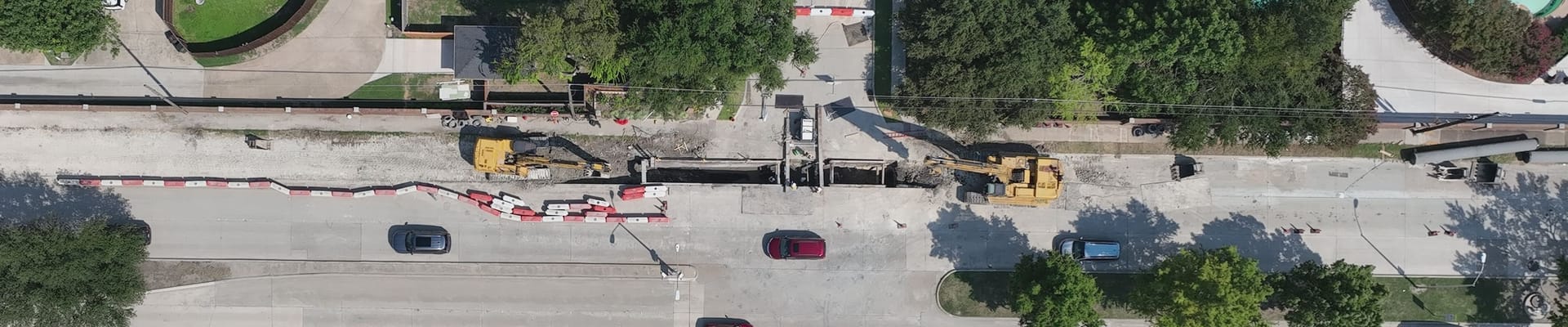Aerial image showing Custer road waterline work.
