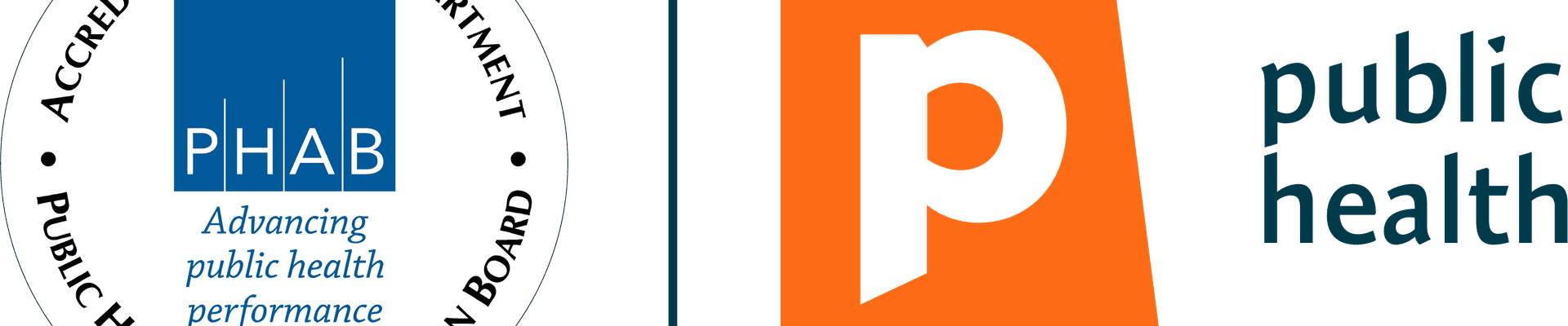 Portland Public Health's logo features the National Public Health Accreditation Seal, the City of Portland's Logo of a Large Orange "P" and Public Health written next to it.