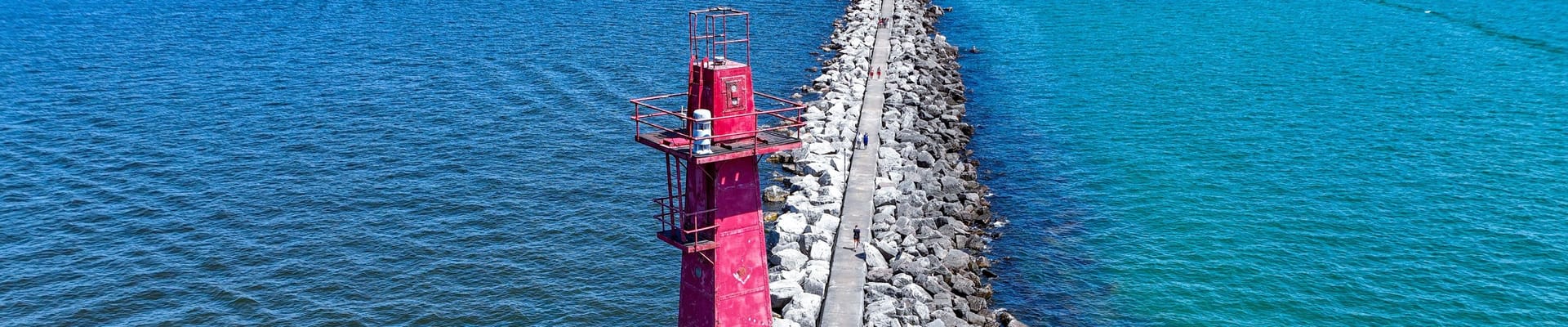 Top of lighthouse with channel in background