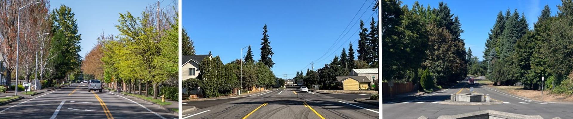 This collage shows three current photos of NE 72nd Avenue, NE 86th/87th Avenue and 97th/98th Avenue.