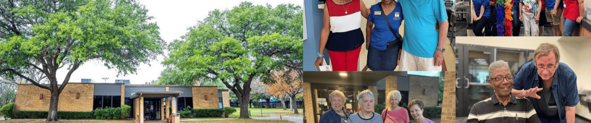 Photo of Active adult center on left side and various members on the right side. Parks and recreation colored logo on bottom left corner.