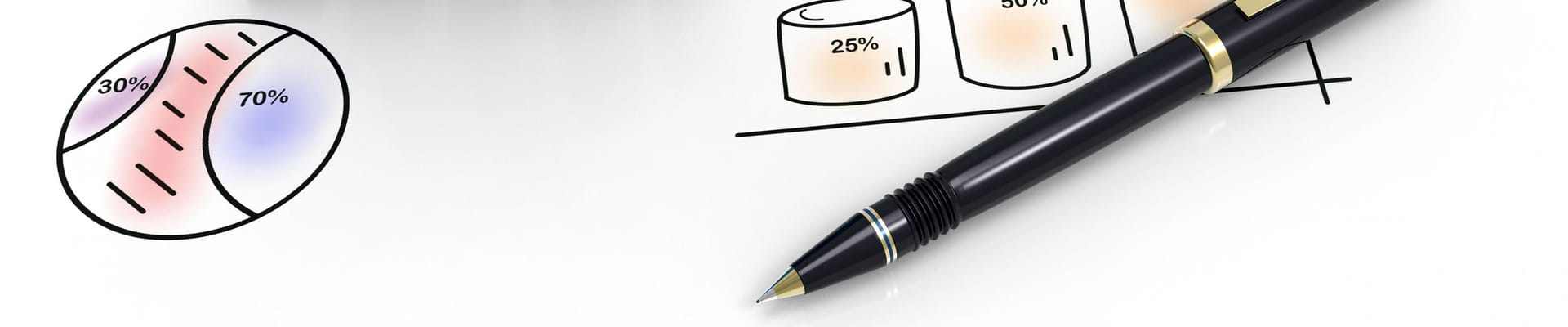 Ilustración de un bolígrafo y un gráfico circular.