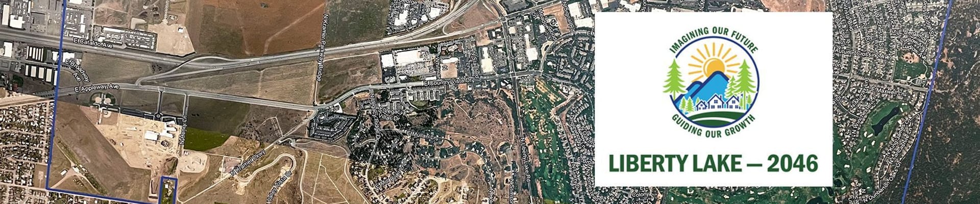 Map of city of Liberty Lake with 2026-2046 Comprehensive Plan logo