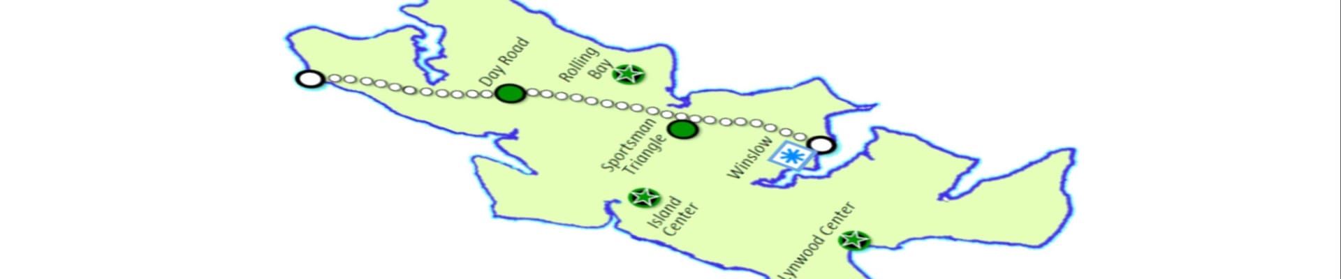 Image showing the 6 designated centers of growth and the designated conservation areas outside those centers on Bainbridge Island