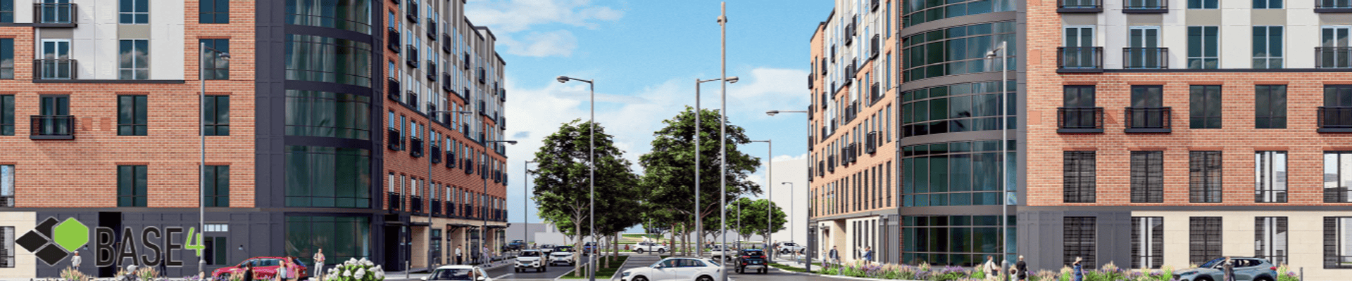 Conceptual rendering of two multi-purpose buildings in Uptown Normal; This is the view from College Avenue