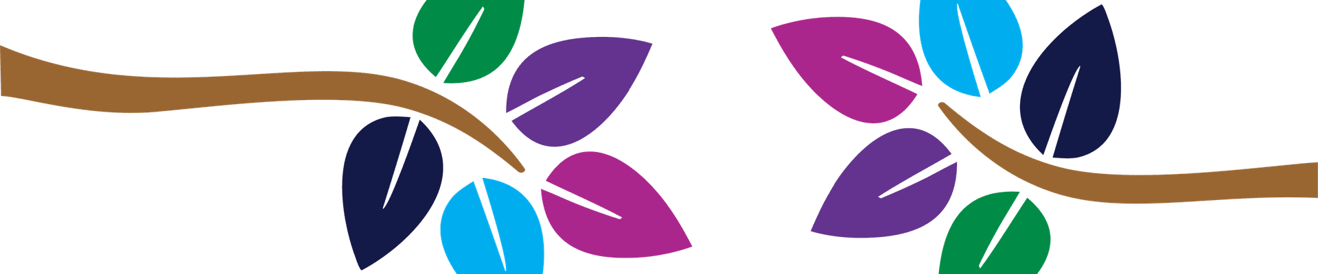 Two branches, each with multi-coloured leaves. The colours of the leaves are the same five colours of the five strategic pillars of the Employee Well-Being Strategy.