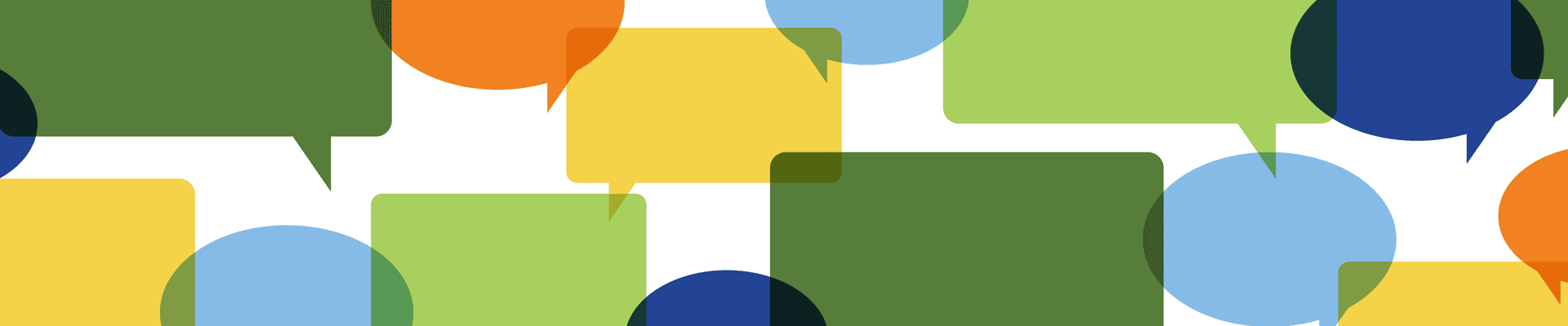 collage of speech bubbles of varying shapes and sizes. 