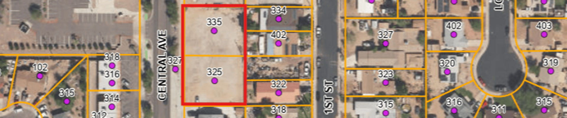 Aerial map of Parcel 325 and 335