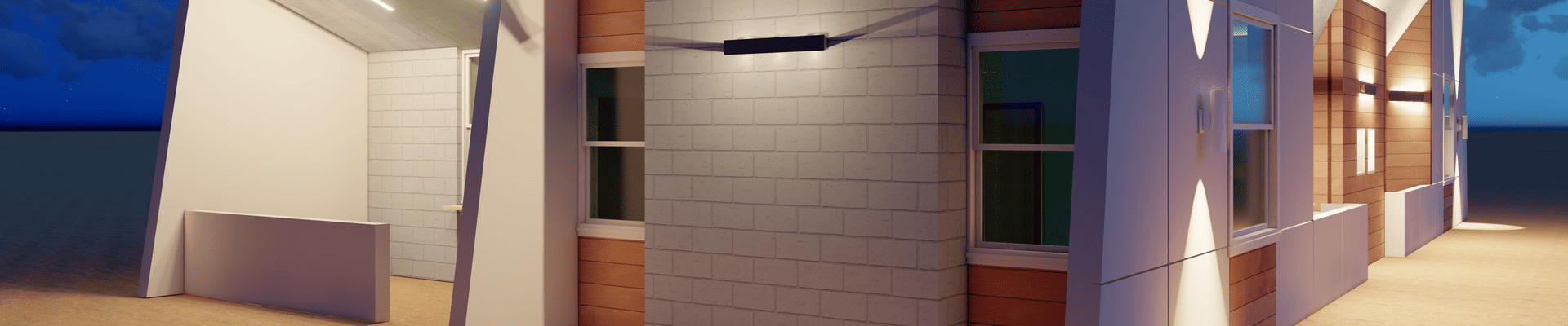 Rendering of one of the buildings at night.