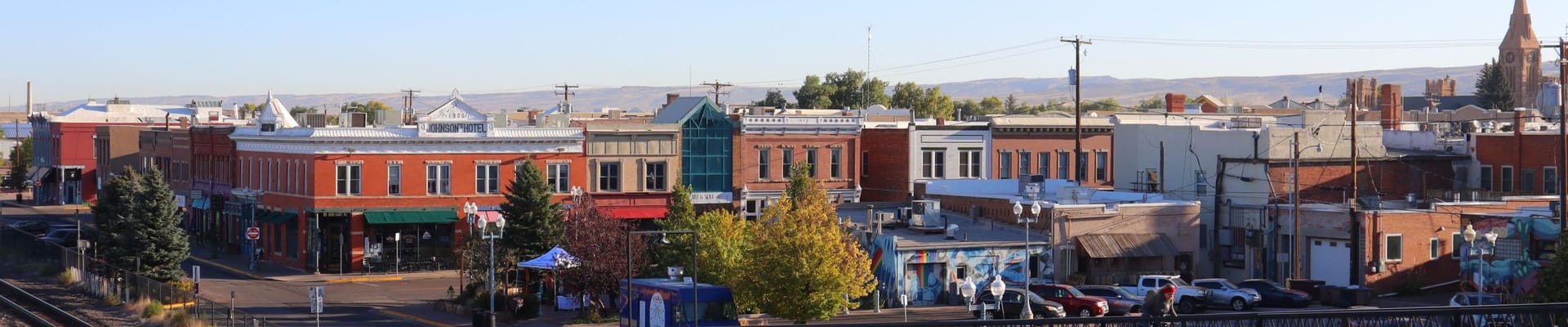 Image of Laramie Footbridge Looking Over Downtown at Morning