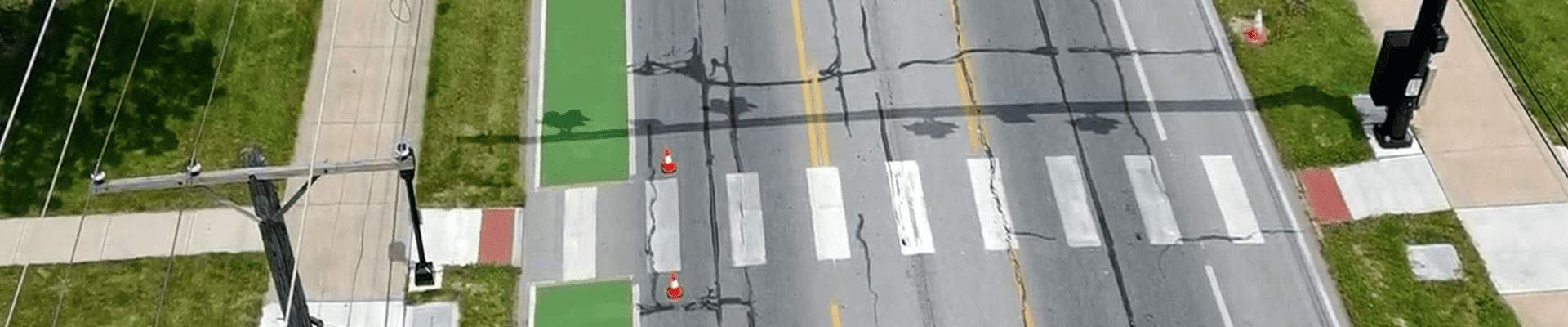 Pedestrian crosswalk and painted bike lanes in the City of Lorain