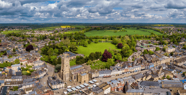 Arial shot of Cirencester town
