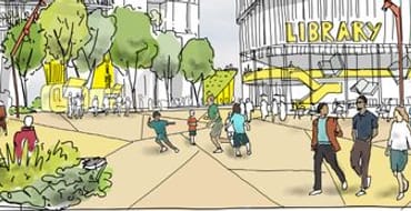 Sketch of a reimagined civic space at the heart of Catford town centre