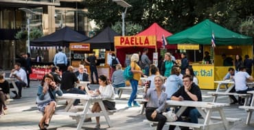 street market with outdoor seating