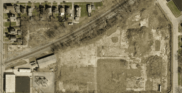 Aerial photo of Stove Works site