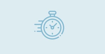 Light blue icon of a stopwatch with motion lines suggesting speed, set against a pale blue background. The simple, minimalist illustration represents time, efficiency, or quick delivery.