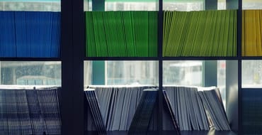 files on shelves