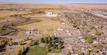 An aerial image overlooking the brownfield project area in west side Laramie.