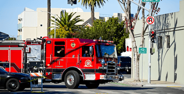 Fire engine turning onto a street