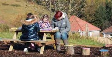 family at picnic bench
