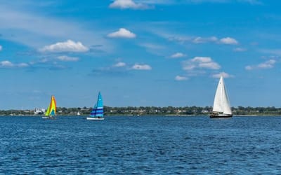 Three Sailboats on Muskegon Lake