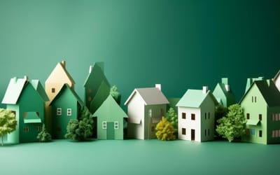 Model houses with green background