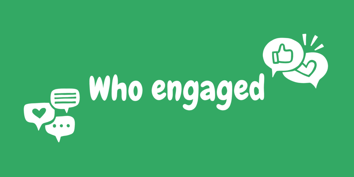 Green background with white speech bubbles and text saying 'who engaged'
