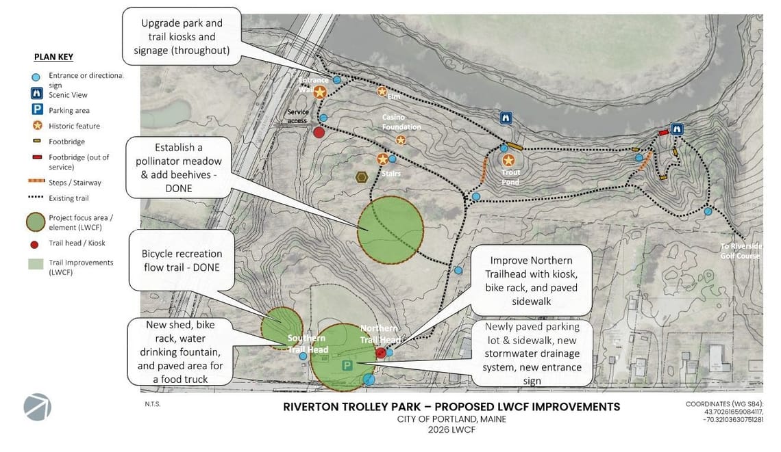 A site plan that shows the improvements at riverton trolley park. 