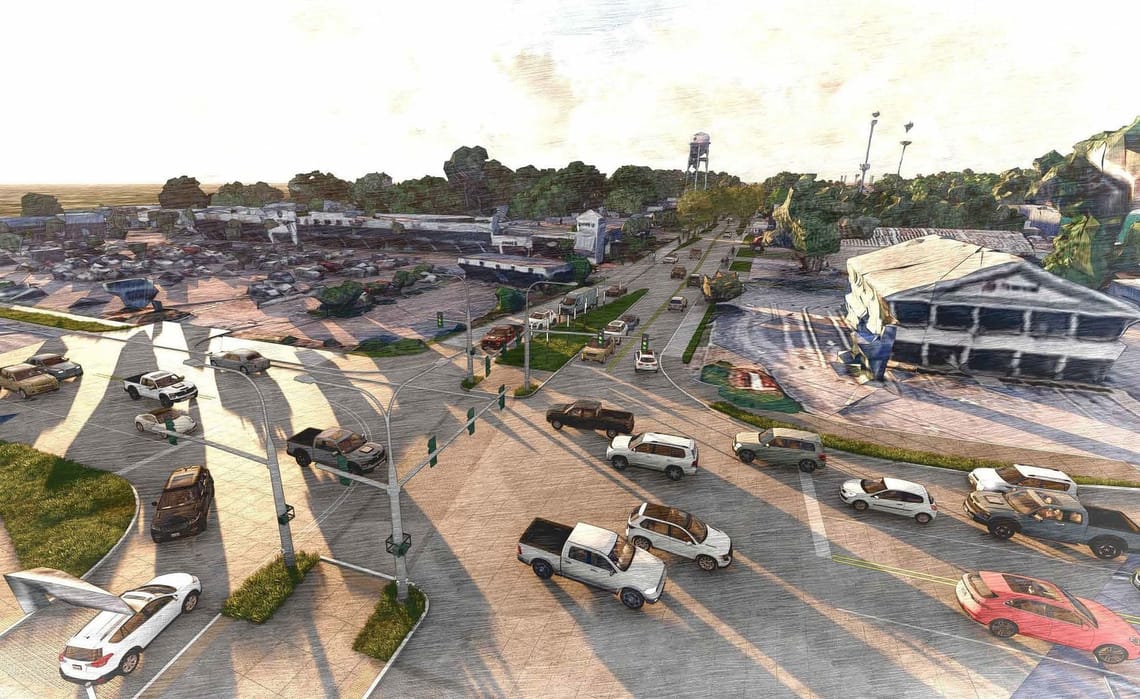 A picture of the Bertrand Drive South Gateway at Johnston Street rendering for the Revitalization Project.