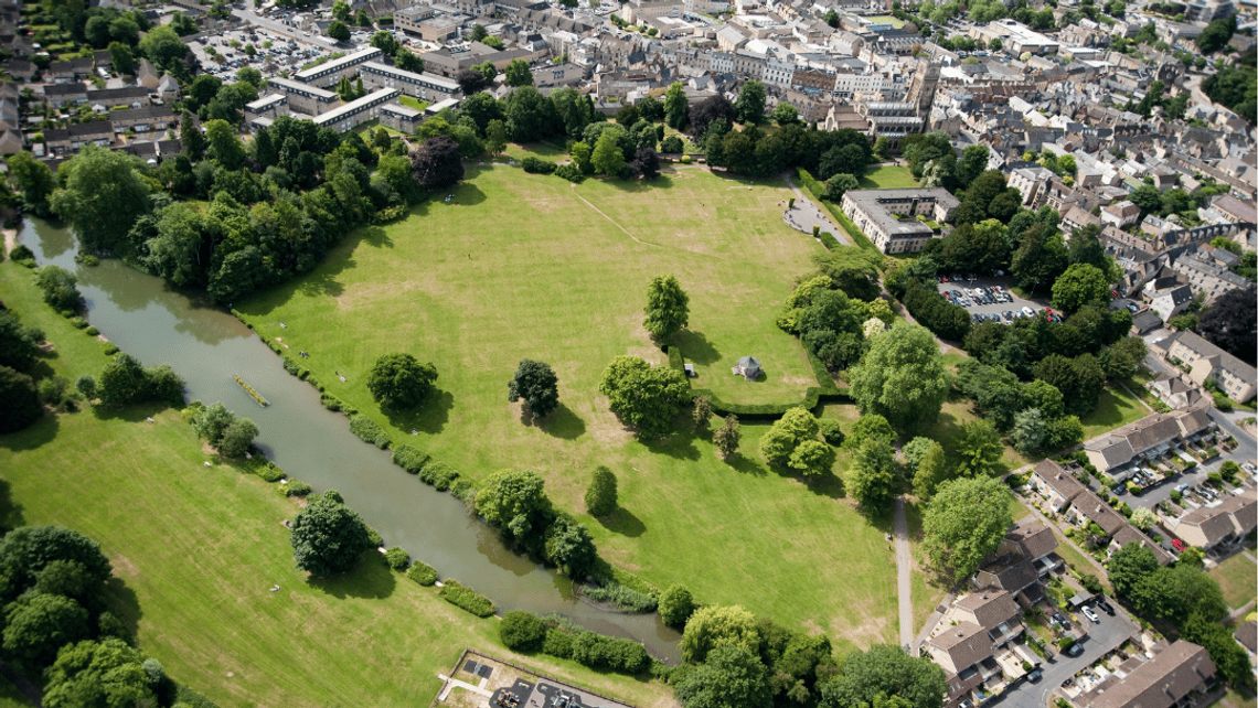 Birds Eye view of Abbey Grounds and the edge of Cirencester Town