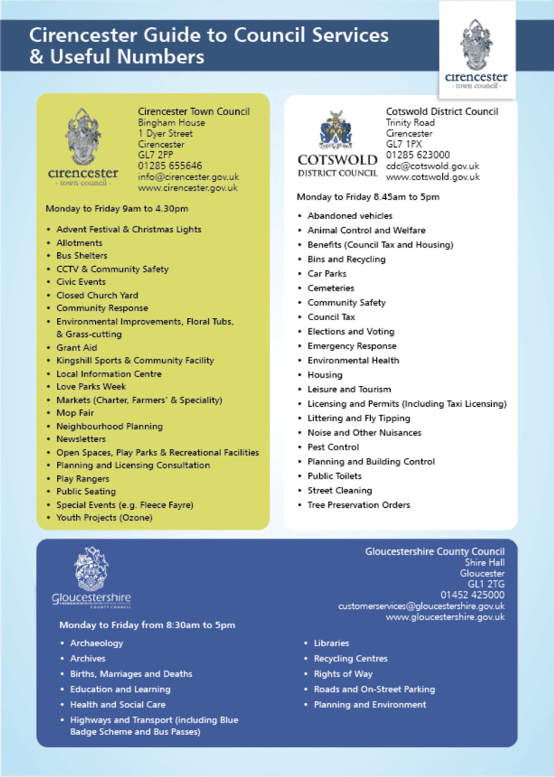 This image provides information on what the Town, District and County Council does on your behalf.