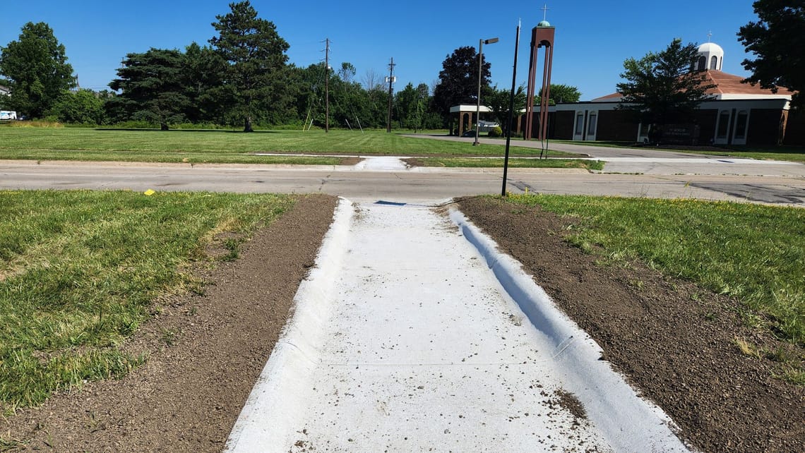 New pedestrian crossing at Almadien Dr. & Tower Blvd.