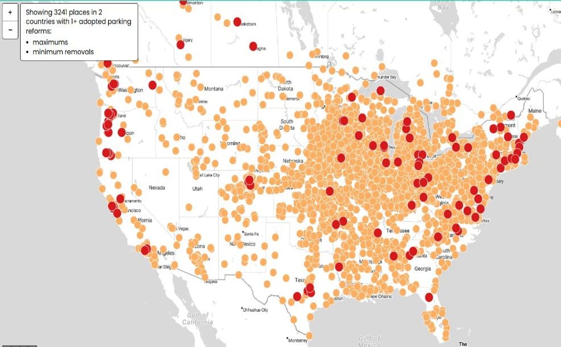 Parking Reform Network Map Showcasing Nationwide Reforms