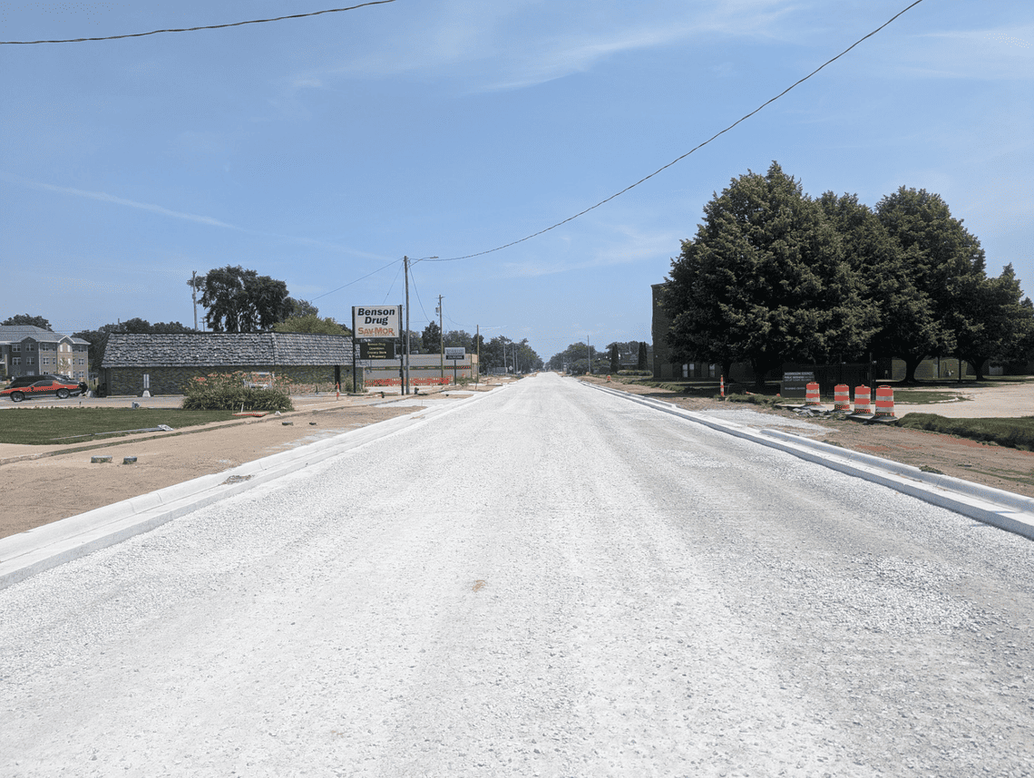Aggregate Base and New Curb, Looking East from Pine St