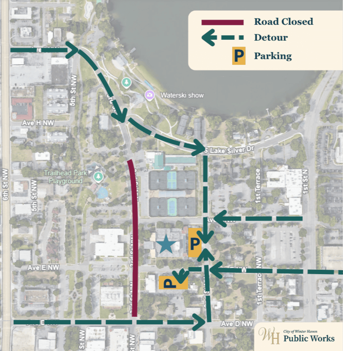 Florida Citrus Building / Nora Mayo Hall Detour Map