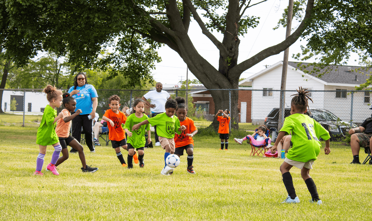 Youth playing soccer