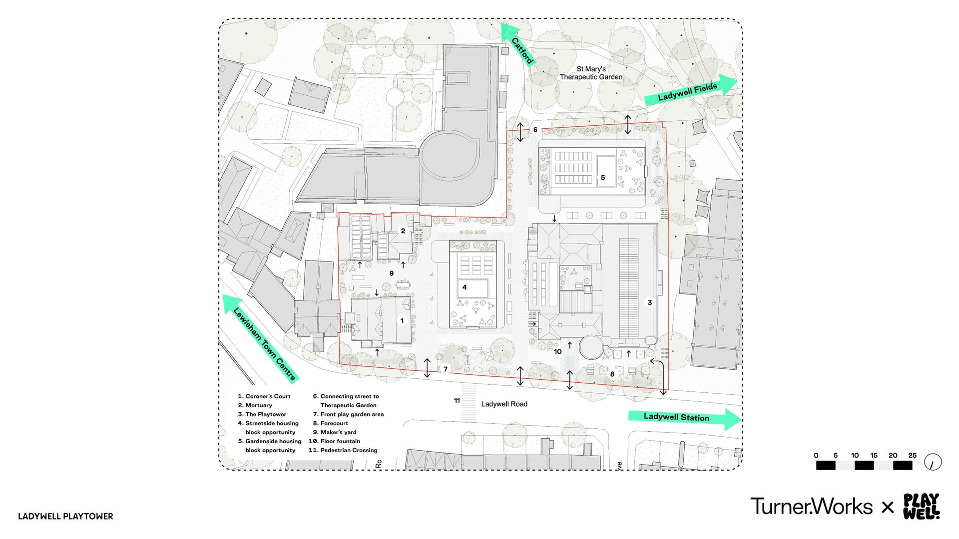 Site plan showing the Playtower's location and surrounding context.