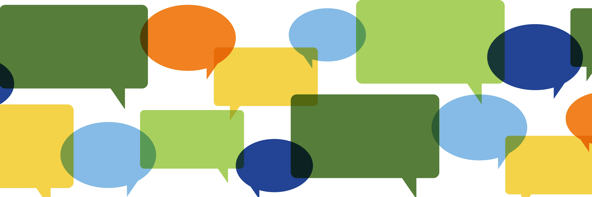 collage of speech bubbles of varying shapes and sizes. 